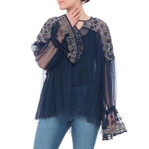FREE PEOPLE Joyride Sheer Embroidered Top